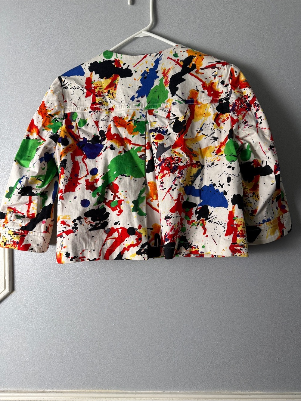 Muse White Cropped Blazer with Multicolor Paint-Splash Print - Picture 6 of 10